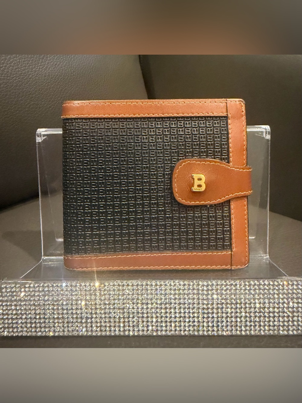 BALLY Vintage Logo Canvas & Leather Bi-Fold Wallet Made in Italy